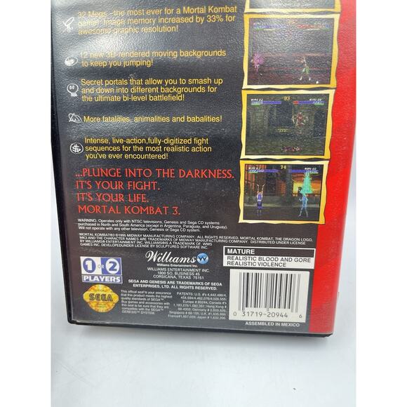 Mortal Kombat 3 (Sega Genesis, 1995) Game & Original Box - Picture 3 of 11